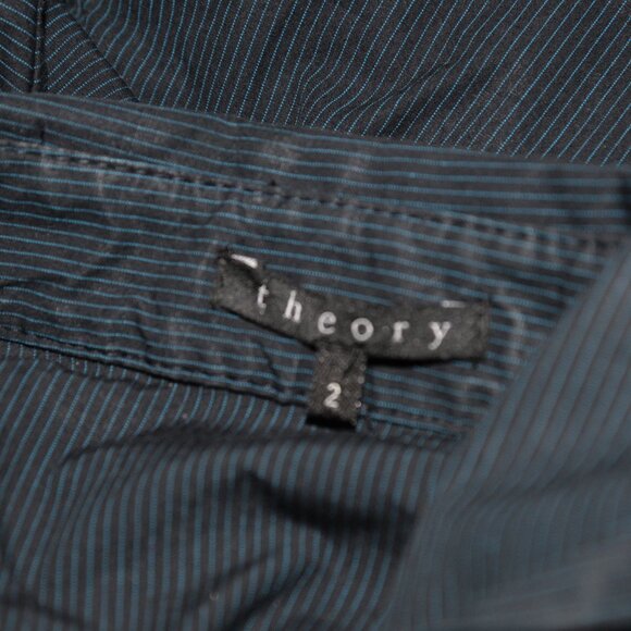 Theory Navy Pinstripe Shirt Dress Sz 2 - Picture 5 of 9